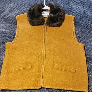 Lisa International Mustard Vest with Faux Fur Collar
